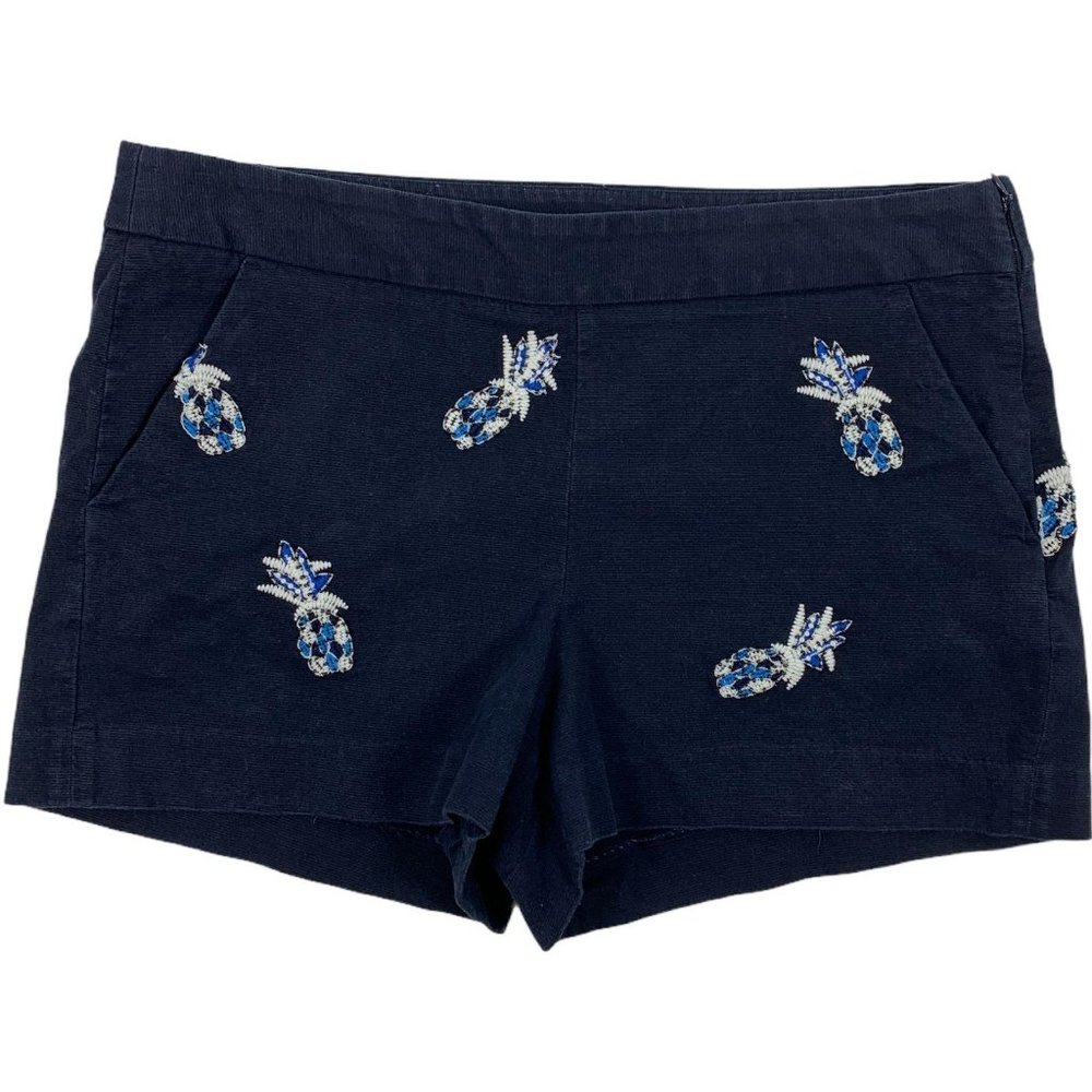 LOFT 8 Shorts Navy Beaded Pineapple Dress 34 X 3.5